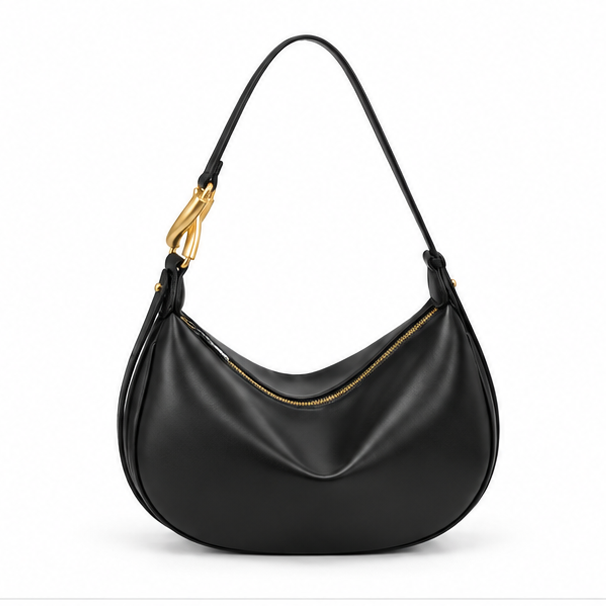 Elegant Black Crescent Shoulder Hobo Bag