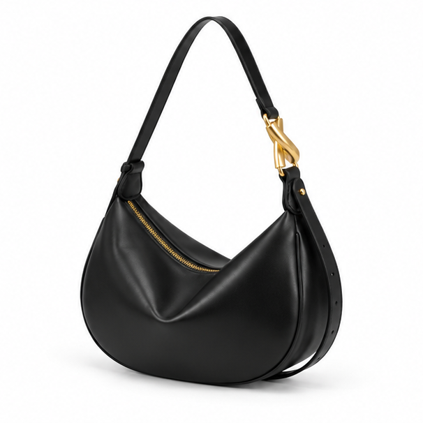 Elegant Black Crescent Shoulder Hobo Bag
