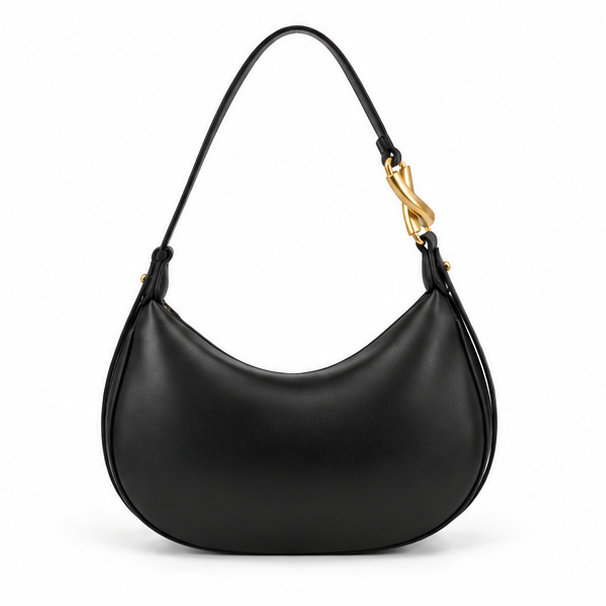 Elegant Black Crescent Shoulder Hobo Bag