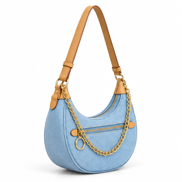 Light Blue Denim Crescent Shoulder Bag