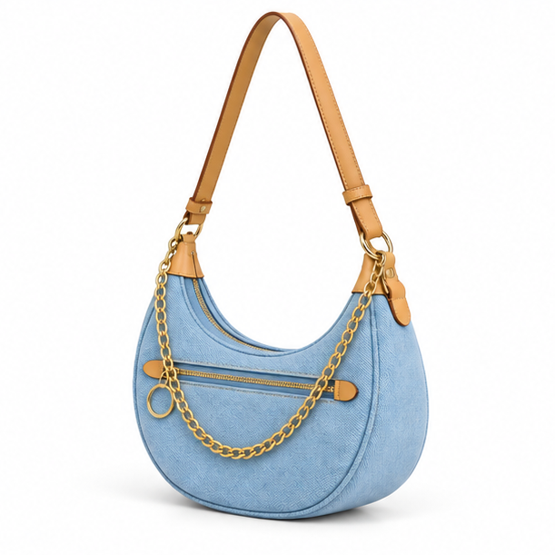 Light Blue Denim Crescent Shoulder Bag