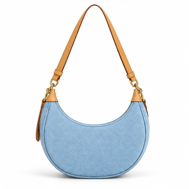 Light Blue Denim Crescent Shoulder Bag
