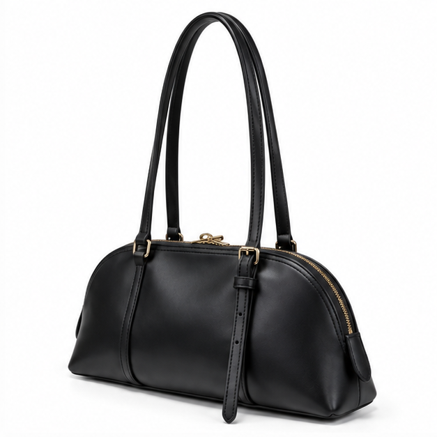 Elegant Black Structured Leather Shoulder Bag