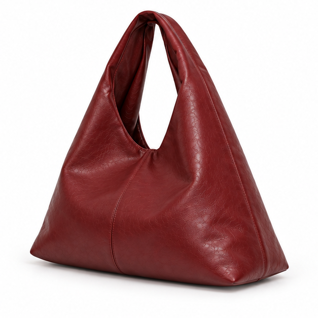 Burgundy Slouchy Leather Hobo Shoulder Bag