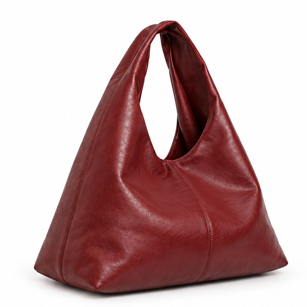 Burgundy Slouchy Leather Hobo Shoulder Bag