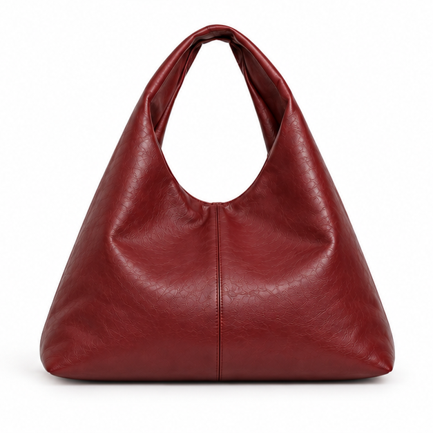 Burgundy Slouchy Leather Hobo Shoulder Bag