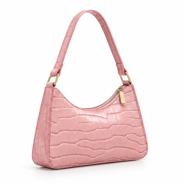 Pink Croc Texture Shoulder Handbag Purse