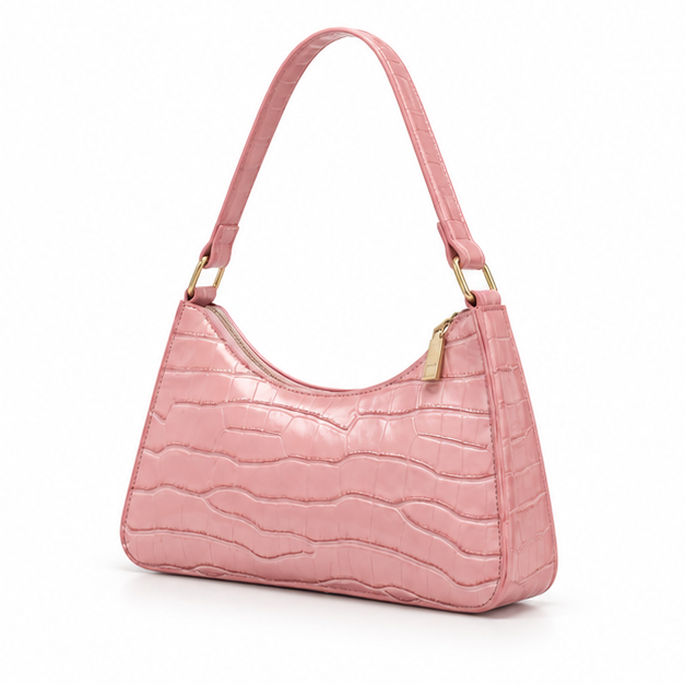 Pink Croc Texture Shoulder Handbag Purse