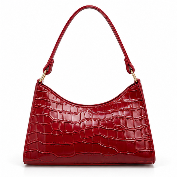 Red Croc Embossed Shoulder Handbag Purse