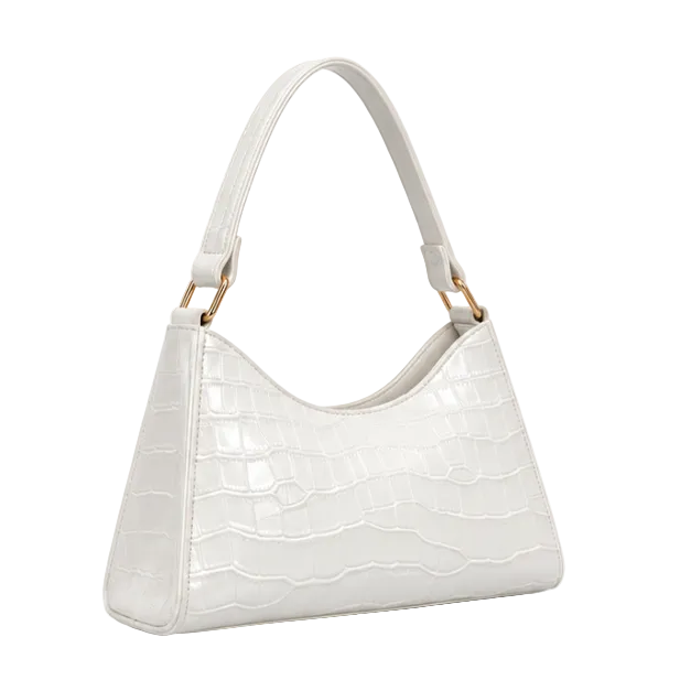 White Croc Embossed Shoulder Handbag Purse