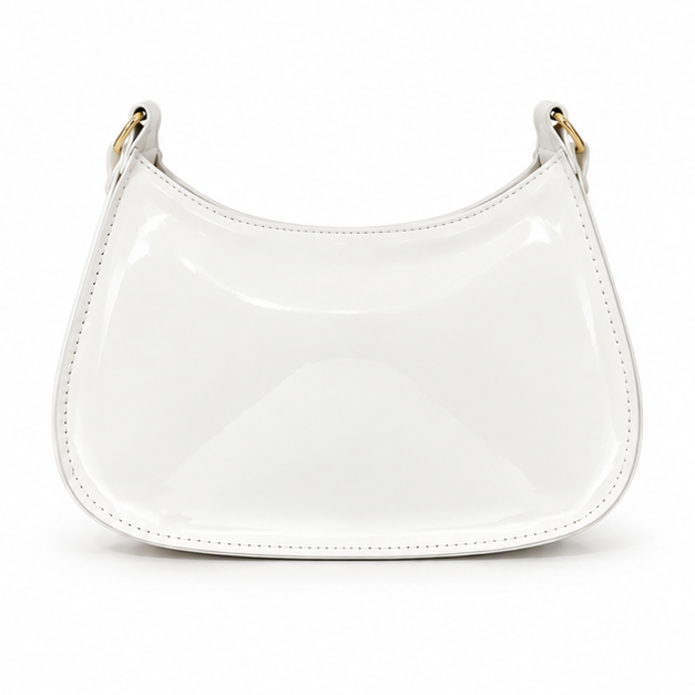 Glossy White Cherry Charm Shoulder Bag