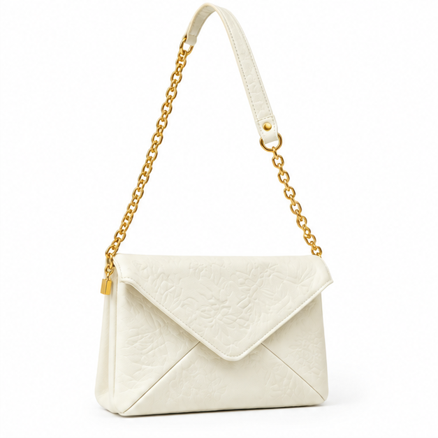 Ivory Embossed Envelope Chain Shoulder Bag