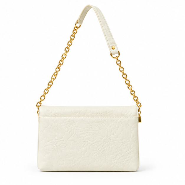Ivory Embossed Envelope Chain Shoulder Bag