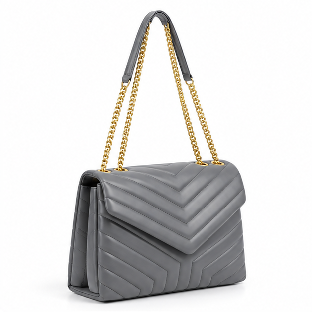 Elegant Grey Quilted Chain Shoulder Bag