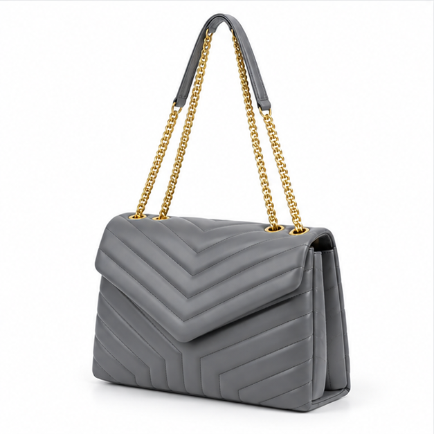 Elegant Grey Quilted Chain Shoulder Bag