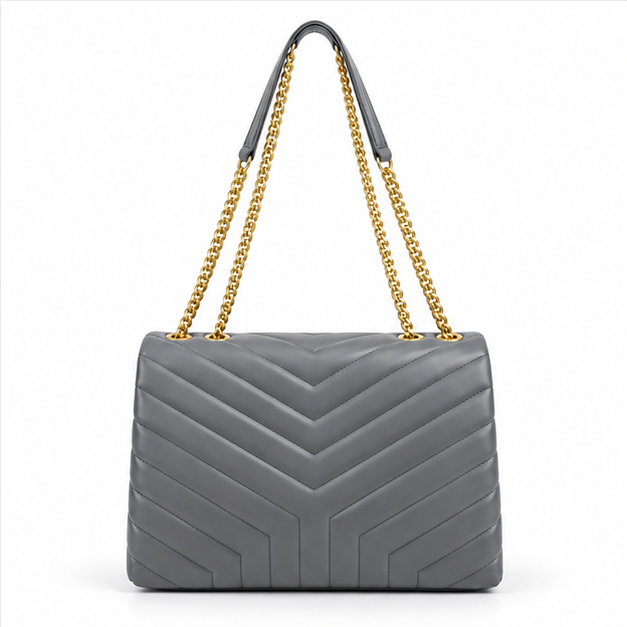 Elegant Grey Quilted Chain Shoulder Bag