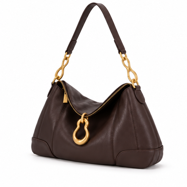 Chocolate Brown Gold Chain Hobo Shoulder Bag