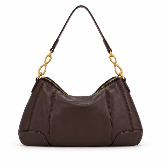 Chocolate Brown Gold Chain Hobo Shoulder Bag