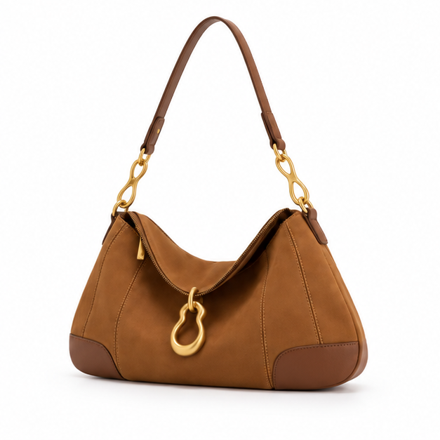 Elegant Brown Gold Accent Shoulder Bag