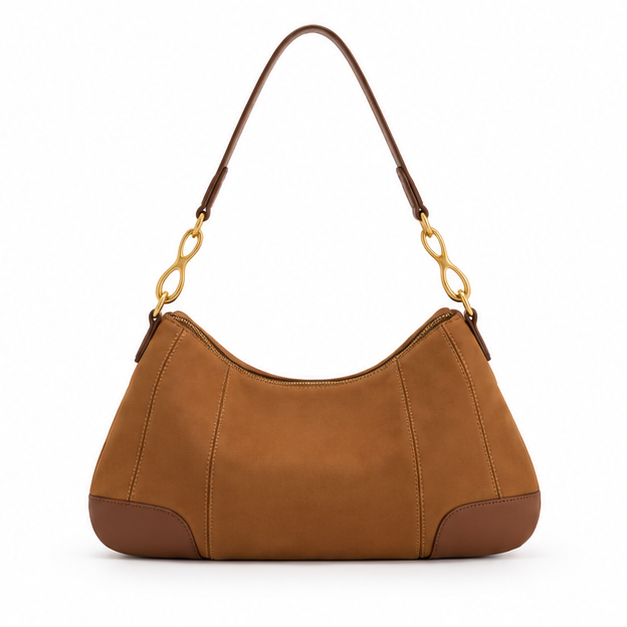 Elegant Brown Gold Accent Shoulder Bag