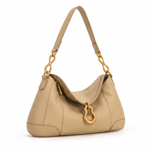 Elegant Apricot Gold Hardware Shoulder Bag