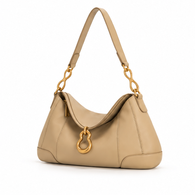 Elegant Apricot Gold Hardware Shoulder Bag
