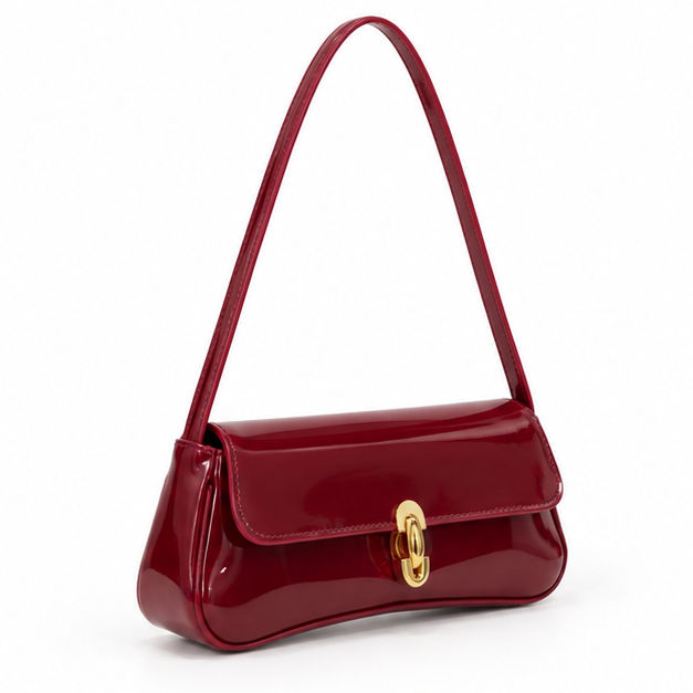 Glossy Burgundy Patent Leather Shoulder Bag