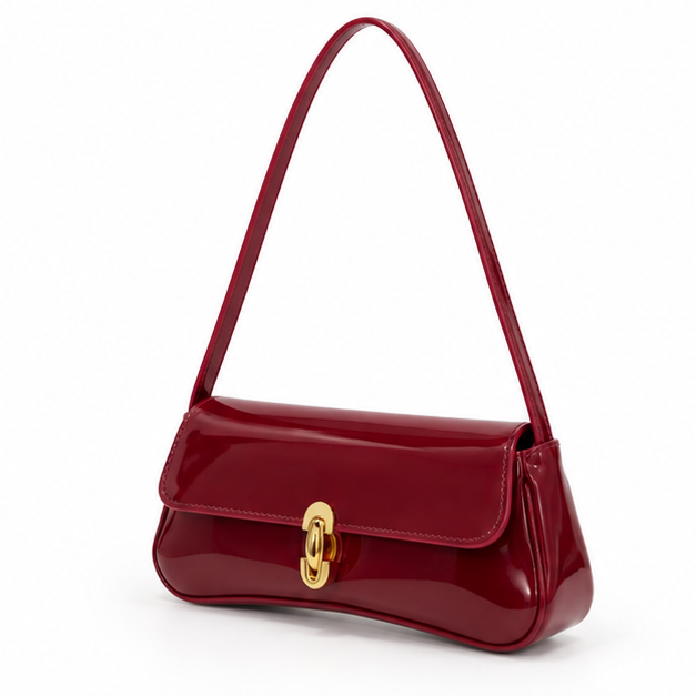 Glossy Burgundy Patent Leather Shoulder Bag