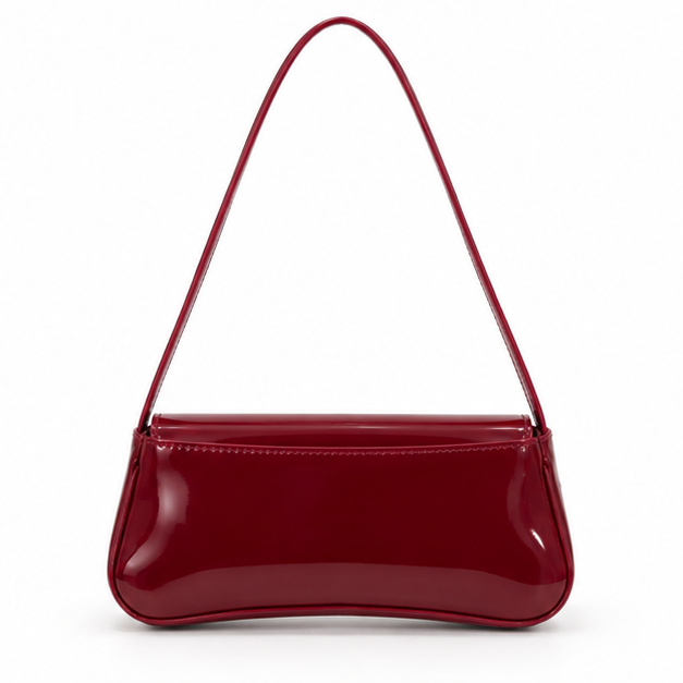 Glossy Burgundy Patent Leather Shoulder Bag
