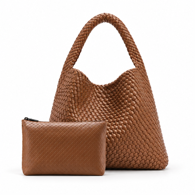 Woven Leather Hobo Bag With Pouch