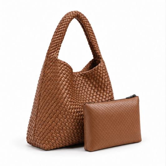 Woven Leather Hobo Bag With Pouch