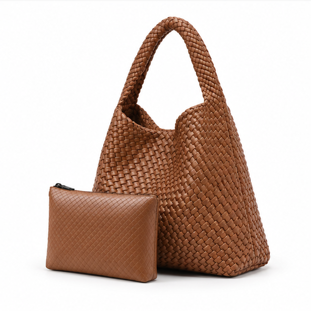 Woven Leather Hobo Bag With Pouch