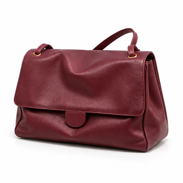 Burgundy Soft Leather Flap Shoulder Bag