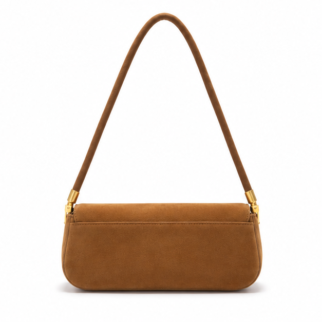 Camel Suede Gold Clasp Shoulder Bag