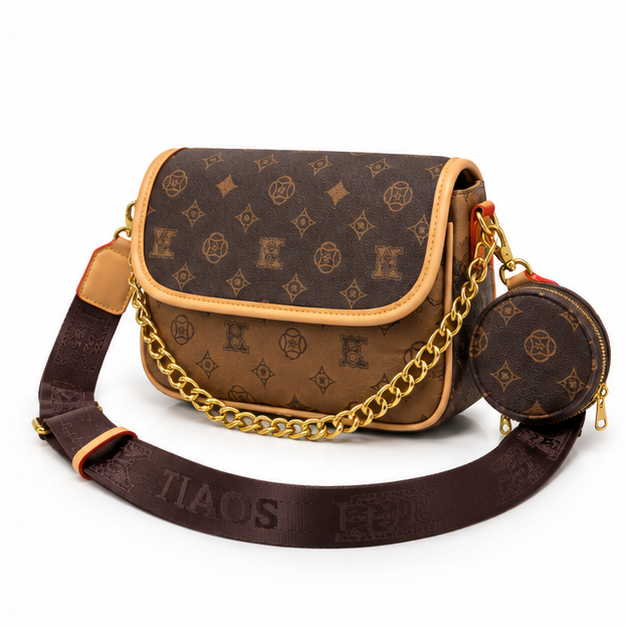 Brown Monogram Chain Crossbody Shoulder Bag