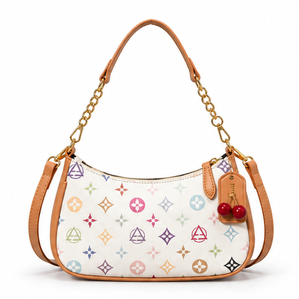 Colorful Monogram Crescent Shoulder Handbag Purse