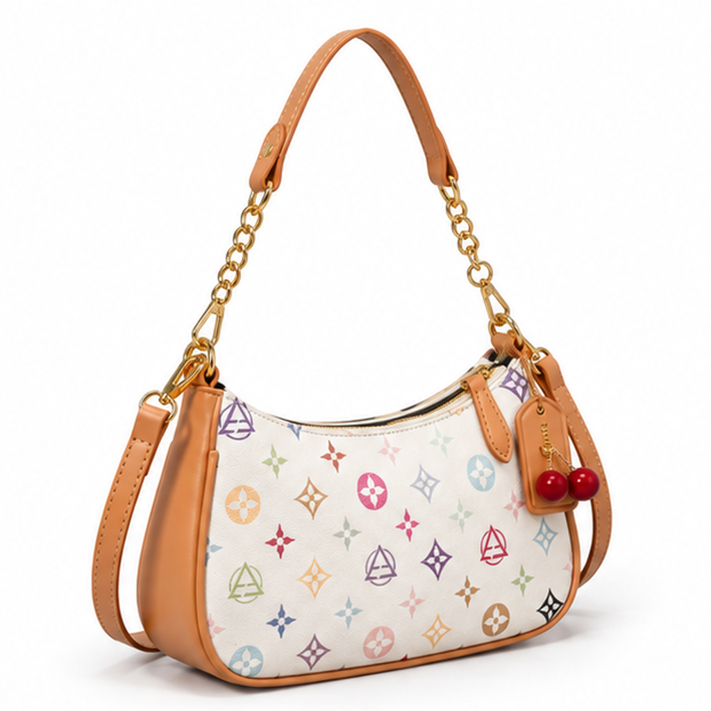 Colorful Monogram Crescent Shoulder Handbag Purse