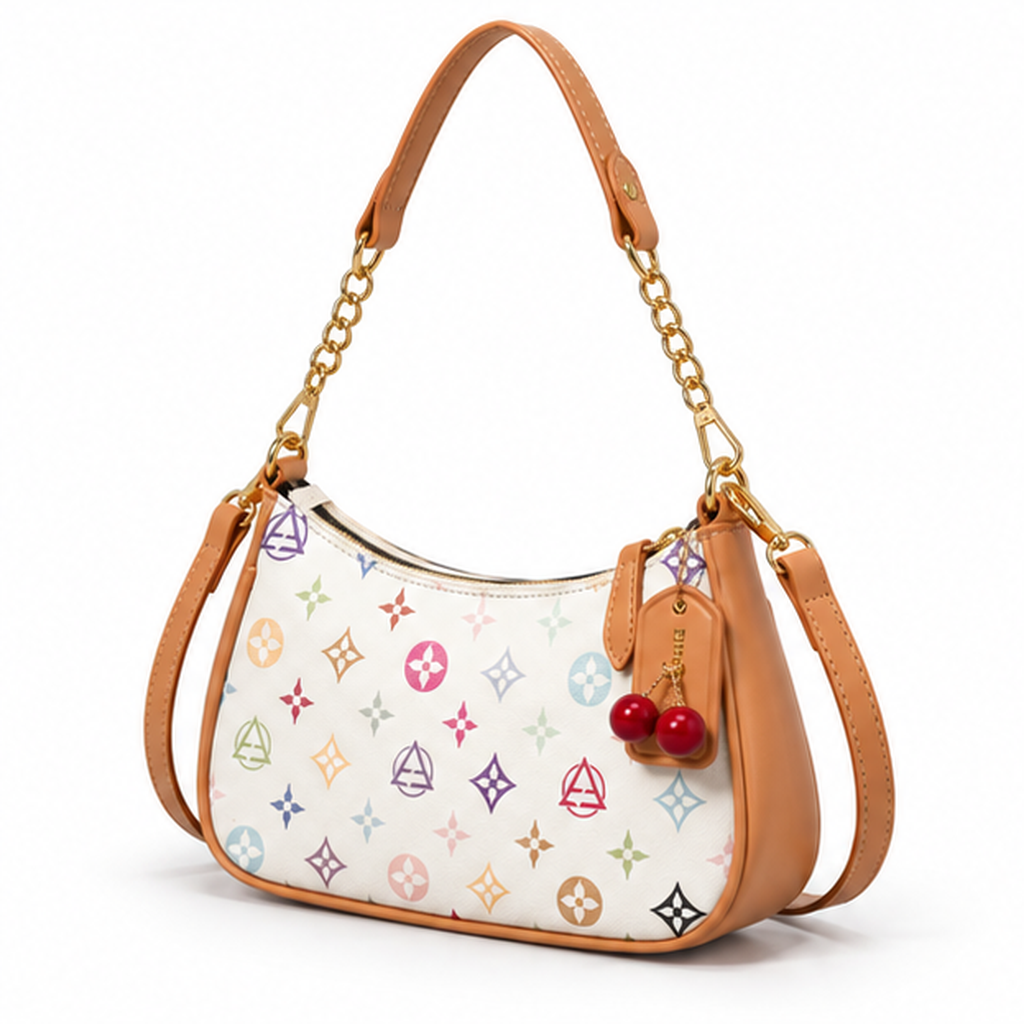 Colorful Monogram Crescent Shoulder Handbag Purse