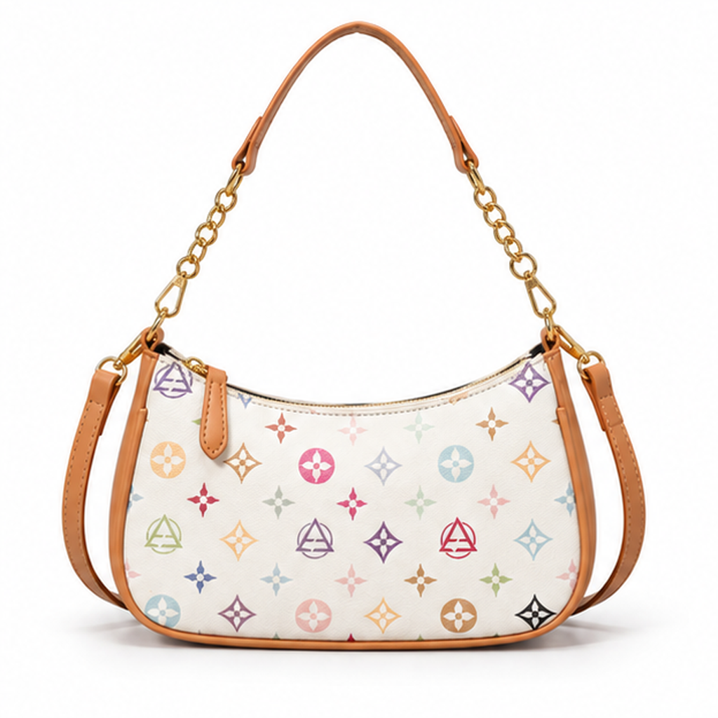 Colorful Monogram Crescent Shoulder Handbag Purse