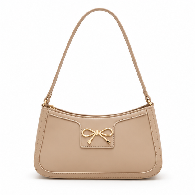Elegant Taupe Bow Shoulder Bag