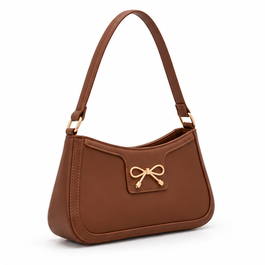 Elegant Brown Bow Detail Shoulder Bag