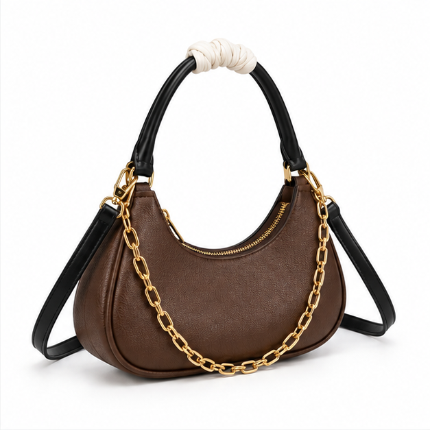 Chocolate Brown Crescent Chain Shoulder Bag