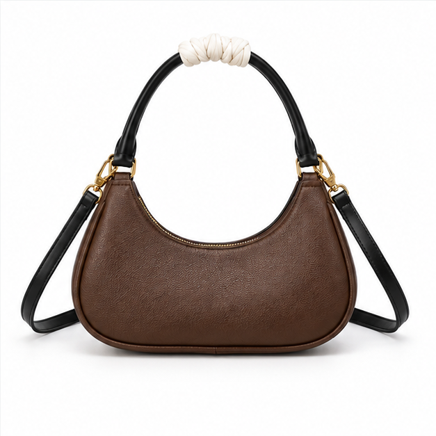 Chocolate Brown Crescent Chain Shoulder Bag