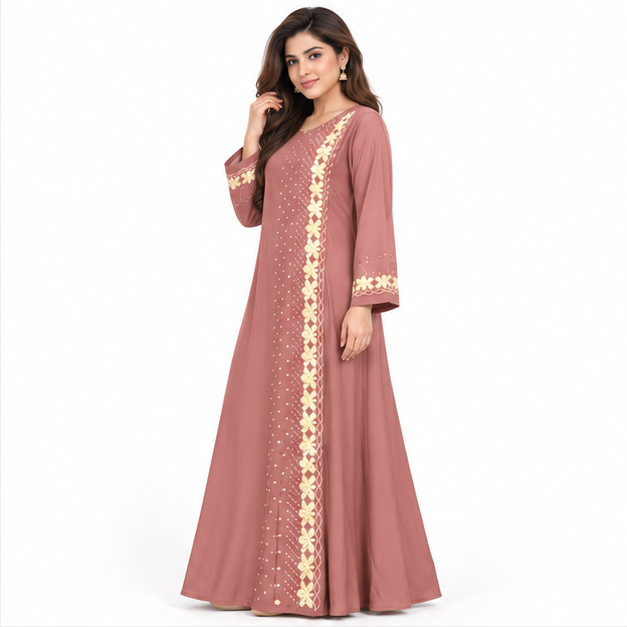 Elegant Pakistani Embroidered Floral Maxi Kaftan