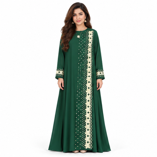 Elegant Emerald Green Pakistani Embroidered Kaftan