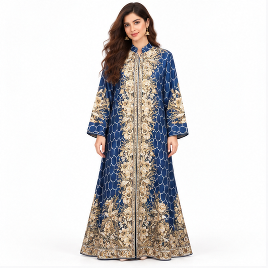 Elegant Pakistani Royal Blue Embroidered Kaftan