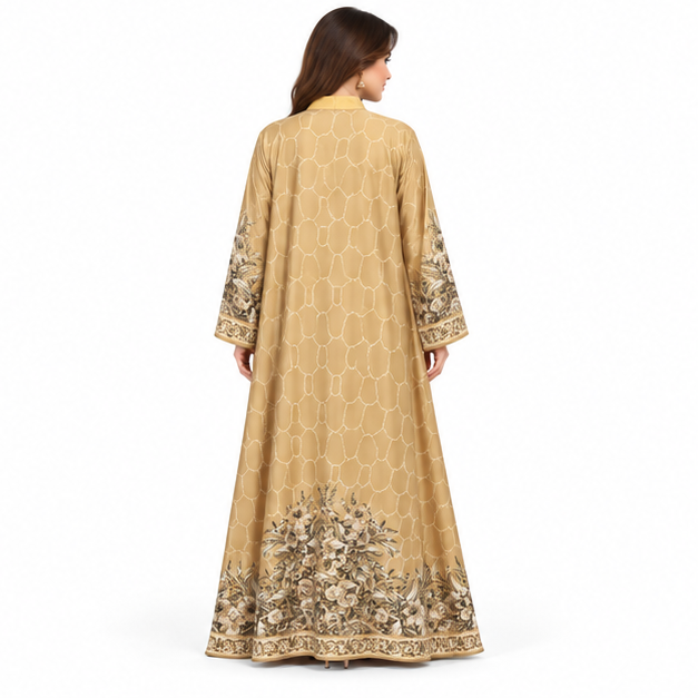 Elegant Apricot Embroidered Pakistani Kaftan Dress