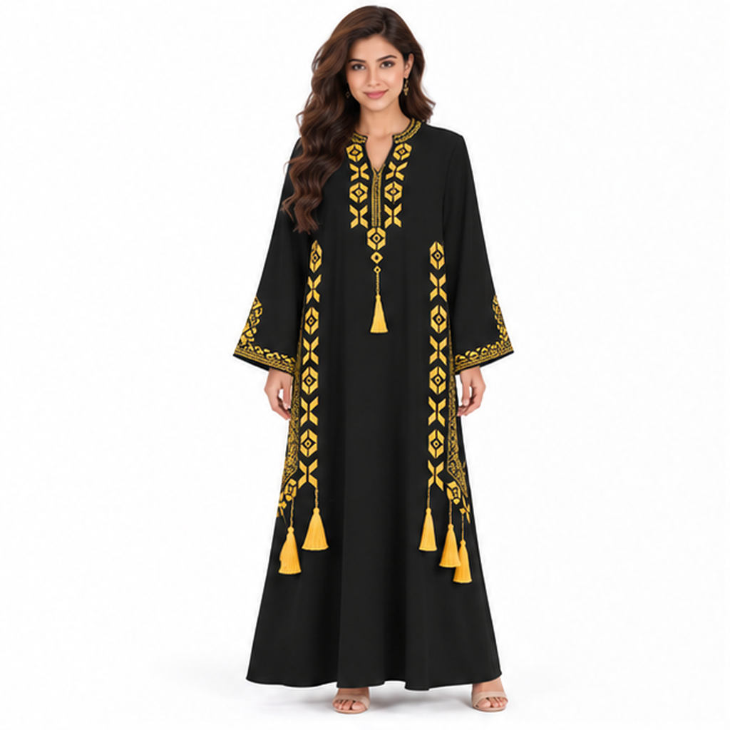 Elegant Black Embroidered Pakistani Kaftan Dress
