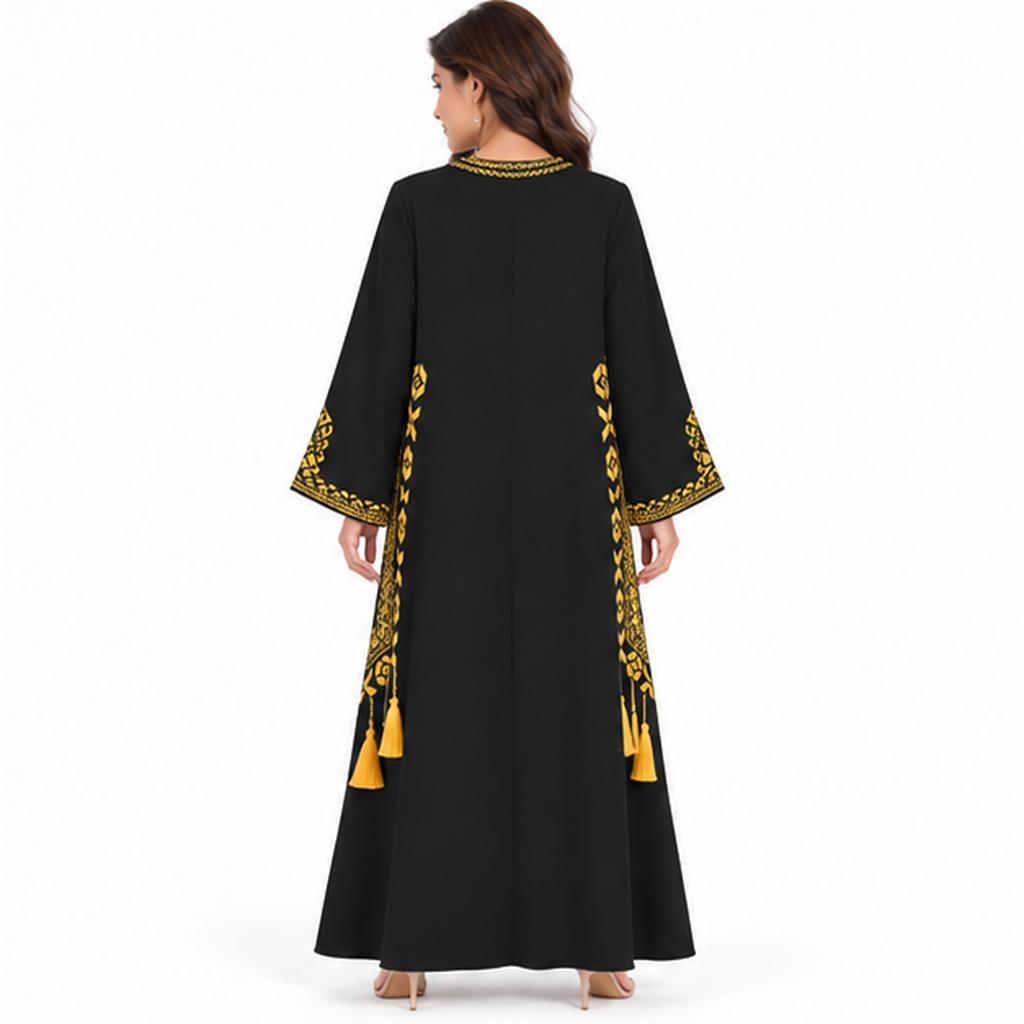 Elegant Black Embroidered Pakistani Kaftan Dress