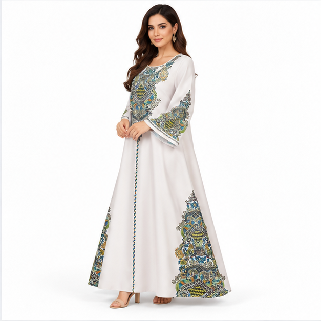 Elegant Pakistani Grey Embroidered Maxi Kaftan